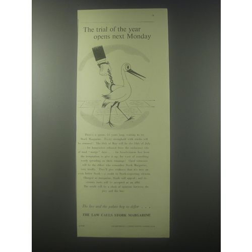 1954 Stork Margarine Ad - The trial of the year opens next Monday