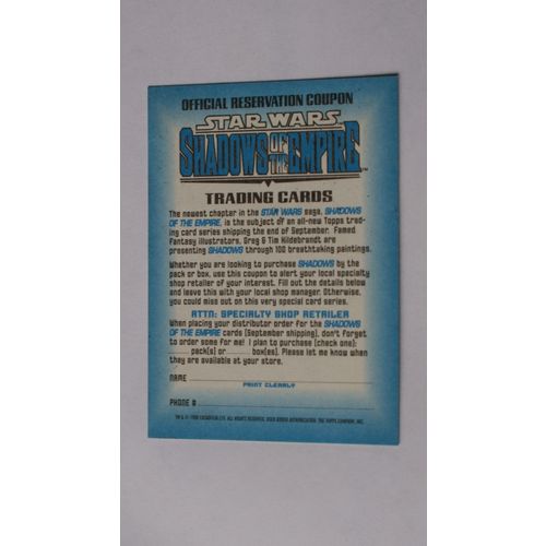 Star Wars: Shadows of the Empire Reservation Coupon trading card (A) 1996 Topps