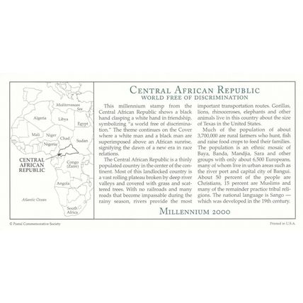 Central African Republic Millennium 2000 Series Cover and insert card typed VGC