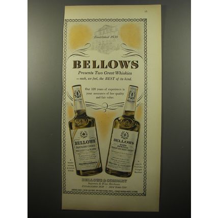 1950 Bellows Partner's Choice and Club Special Whiskey Advertisement