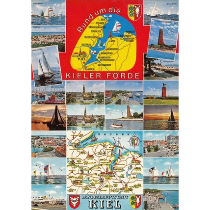 Kieler Forde Kiel 2x German Map Postcard s