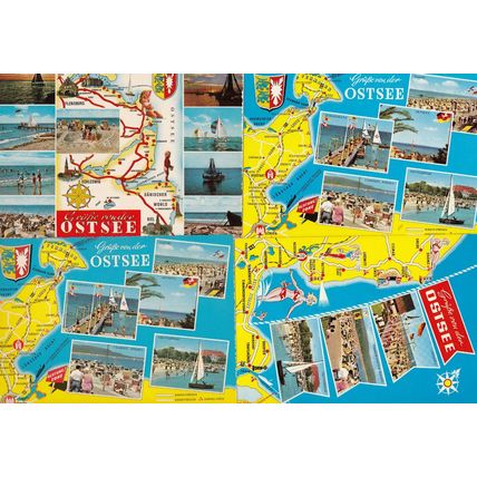 Ostsee German Map 4x Postcard s