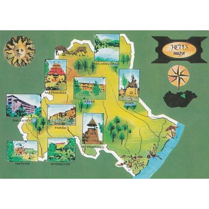 Heves County Hungary Map Megye 1970s Postcard