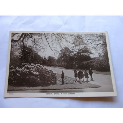 LONDON SPRING IN KEW GARDENS. used postcard RP by C. Richter 1955 pm #