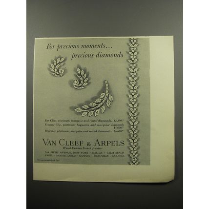 1955 Van Cleef & Arpels Jewelry Ad - For precious moments precious diamonds