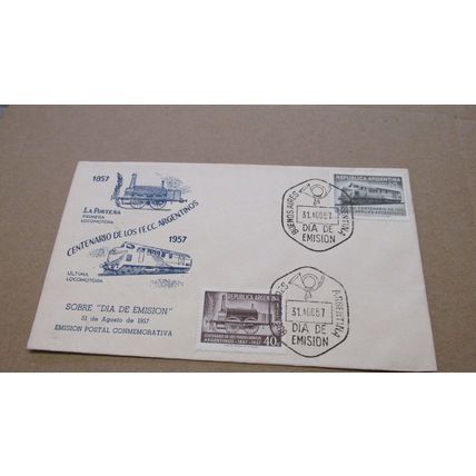 1957 Argentina FDC Cover - Steam / Diesel Locomotive / Railway Train N2