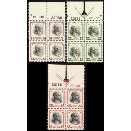 832-34, Mint VF NH Set of Three High Value Plates CV $437.50 - Stuart Katz