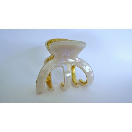 Medium white iridescent gold tone textured acrylic and metal hair claw clip