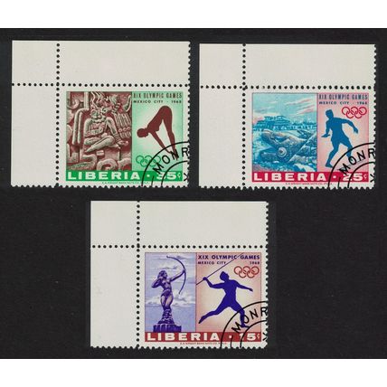 Liberia Olympic Games Mexico 3v Corners 1968 CTO SG#988-990