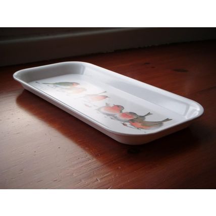 Melamine Sandwich/Serving Tray "Winter Robins" Valerie Pfeiffer, Small White VGC
