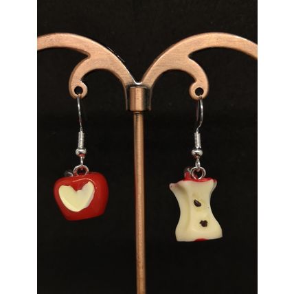 Apple And Apple Core Earrings Silver Plated