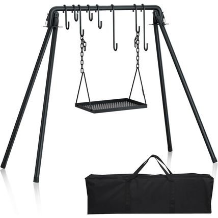 RELIANCER Grill Swing,Campfire Grill Cooking Stand W/8 Hooks & Storage Bag,Cast