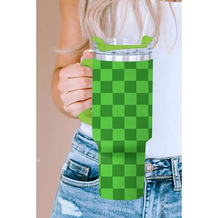 Green Two Tone Checkered Stainless Tumbler with Handle 1200ml