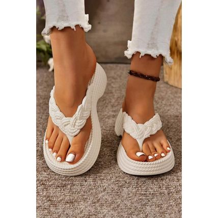 White Braided Pattern Thick Sole Flip Flop