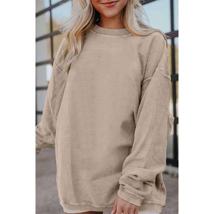 Smoke Gray Ribbed Corduroy Oversized Sweatshirt