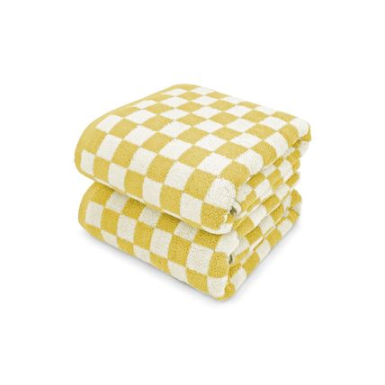 Yellow Cream Checkered Print Soft Large Bath Towel