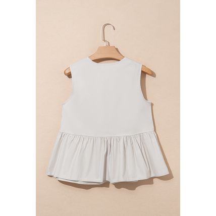 Parchment Hollow Out Embroidered Flower Knot Front V Neck Tank Top