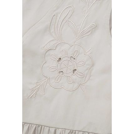 Parchment Hollow Out Embroidered Flower Knot Front V Neck Tank Top