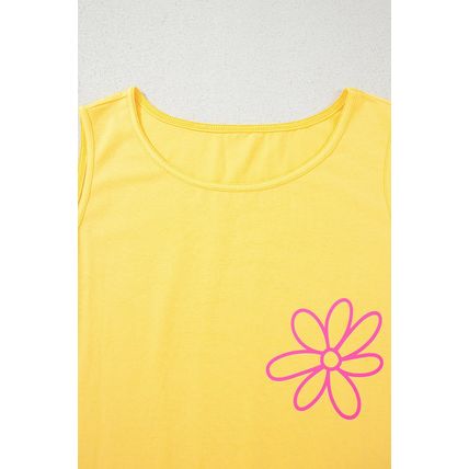 Yellow Cream Flower Graphic Casual Tank Top