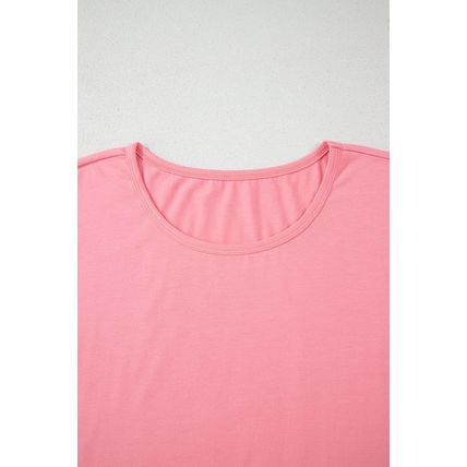 Pink Frilled Hem Loose T-Shirt