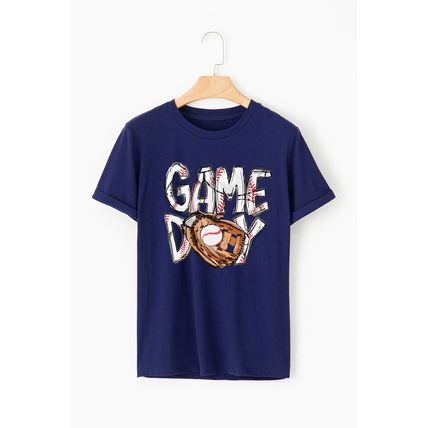 Blue GAME DAY TOUCH DOWN Graphic T Shirt