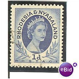 Rhodesia & Nyasaland 1954 1d Ultramarine Used SG 2 Perf 13½ x 14