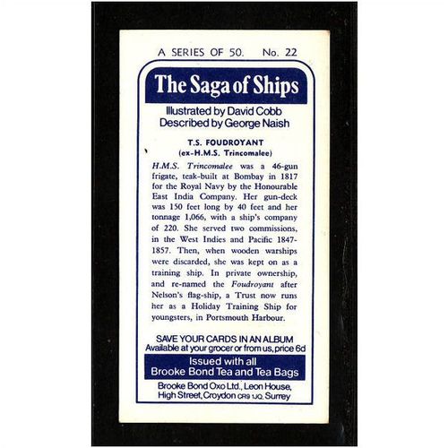Brooke Bond Tea Card, The Saga of Ships,T.S. Foudroyant. No.22