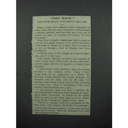 1913 Postum Grape-Nuts Cereal Ad - Like Magic