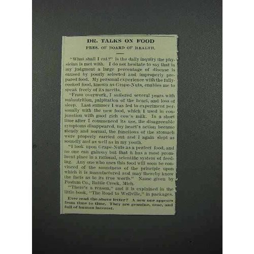 1913 Postum Grape-Nuts Cereal Ad - Dr. Talks on Food