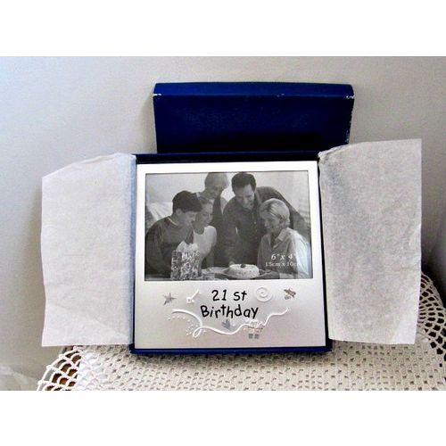 Brushed Steel Metal 21st Birthday Photo Frame Gift Innovative Design New/Boxed