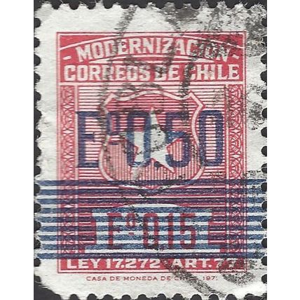 CHILE, Postal modernization, o/p on 0.15escudo, red 1973, 0.50escudo