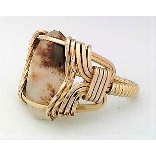 Crary Plume Agate Gold Wire Wrap Gemstone Ring sz 5