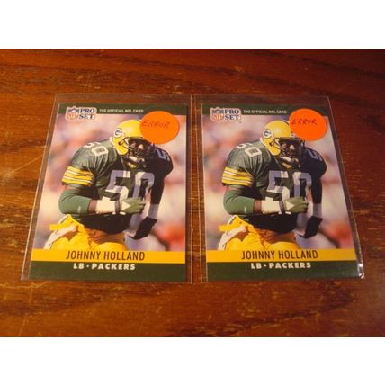 1989 Pro Set, 2-Error Cards, No Name on Back, JOHNNY HOLLAND, Packers