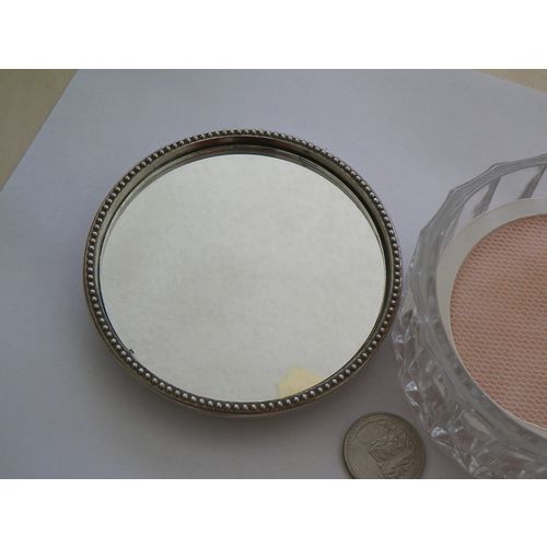 VANITY POWDER JAR SILVER PLATED LID WITH INTERIOR MIRROR