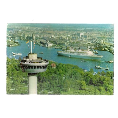 EUROMAST and S.S. ROTTERDAM ship HOLLAND , unused vintage postcard 1960 =