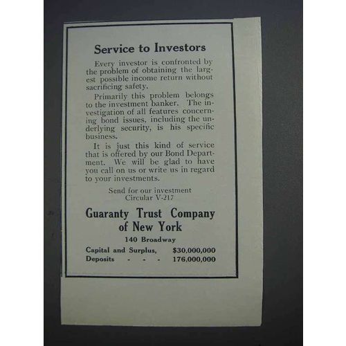 1913 Guaranty Trust Company of New York Ad - Service to Investors