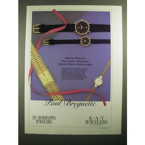 1987 Kay Jewelers Paul Breguette Watches Ad