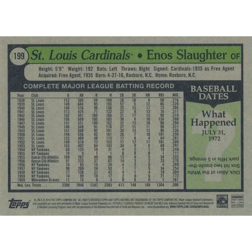 2016 Topps Archives 1979 Topps 199 Enos Slaughter St. Louis Cardinals