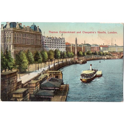 Postcard Thames Embankment & Cleopatra's Needle London Steam Paddle Ferry