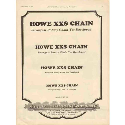 REPUBLIC SUPPLY COMPANY 1929 Howe XXS strong rotary chain vintage ad