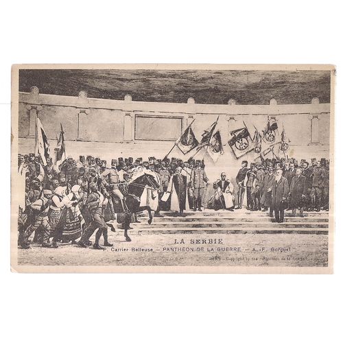 LA SERBIE, PANTHEON DE LA GUERRE, A F Gourget, WW1 unused antique postcard