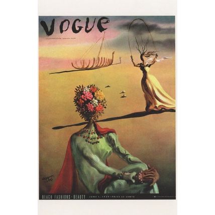 Faces Made Of Flowers Dinosaur Bones Ship 1939 WW2 Painting Postcard