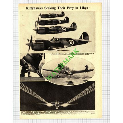 Curtiss Hawk P.40E Kittyhawk Aeroplanes RAF Sharknose Libya WW2 - 1942 Cutting