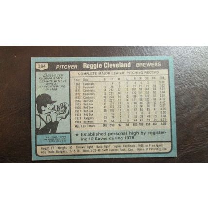 1980 Topps Reggie Cleveland Milwaukee Brewers Card #394