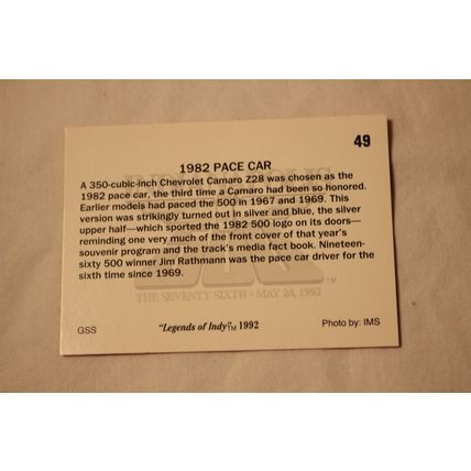 1982 Pace Car 1992 G.S.S Legends of Indy NO. 49