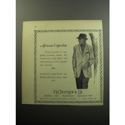 1957 F.R. Tripler Jacket Advertisement - African Capeskin