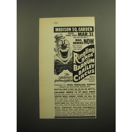 1960 Ringling Bros and Barnum Bailey Circus Advertisement - Madison Sq. Garden