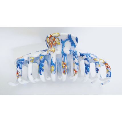 White blue yellow floral hawaiian style hair claw clamp clip