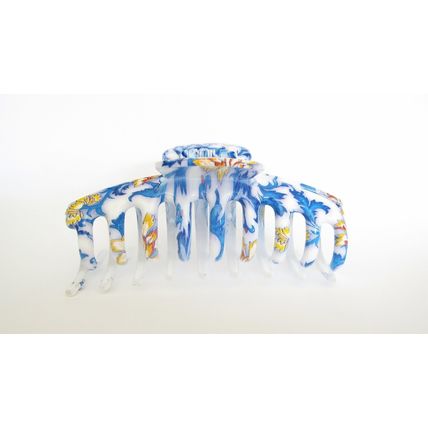 White blue yellow floral hawaiian style hair claw clamp clip
