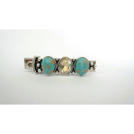 Small turquoise blue stone and crystal metal alligator hair clip medium thin